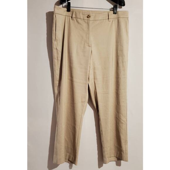 J. Jill Linen Stretch Straight Leg Crop Pants Womens Size 14 Ivory Cream Sand - Picture 1 of 11